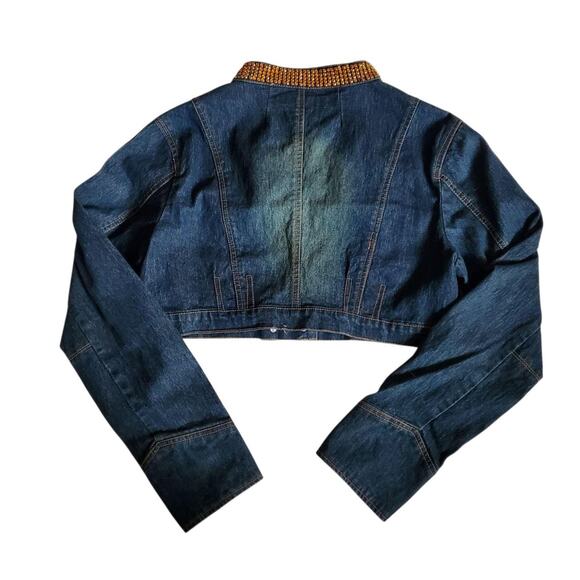Y2k Street Blues Dark Wash Cropped Denim Jacket W/ Rhinestones - Large - Picture 6 of 8